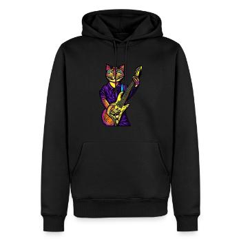 Psychodelische Musiker Katze mit Gitarre - Männer Premium Bio Hoodie - Schwarz - Vorne - Nico (187cm)
