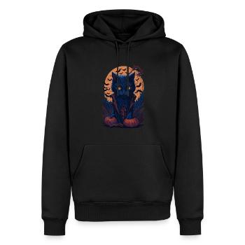 Cartoon Vampire Cat - Halloween Design - Men’s Premium Organic Hoodie - black - Front - Nico (187cm)