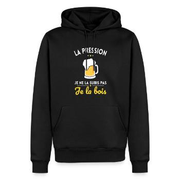 La Pression je ne la Subis Pas - Je la bois - Sweat à capuche Premium bio Homme - noir - Devant - Nico (187cm)