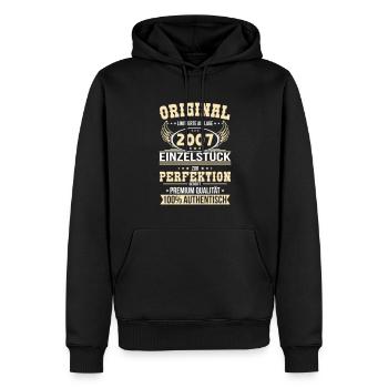 18e anniversaire - Pièce unique originale 2007 - Sweat à capuche Premium bio Homme - noir - Devant - Nico (187cm)