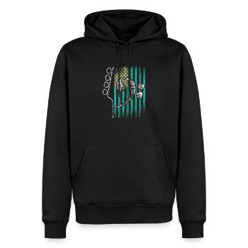 Drapeau américain avec guitare et basse clef - Sweat à capuche Premium bio Homme - noir - Devant - Nico (187cm)