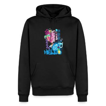 Collage, Graffiti, Schrift, Sommer,sonnenbrille - Männer Premium Bio Hoodie - Schwarz - Vorne - Nico (187cm)