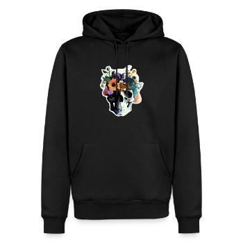 Human Skull & Flowers 38 - Men’s Premium Organic Hoodie - black - Front - Nico (187cm)