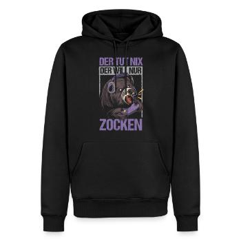 Der will nur Zocken - Männer Premium Bio Hoodie - Schwarz - Vorne - Nico (187cm)