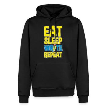 Manger Dormir Écrire Répéter 4 - Sweat à capuche Premium bio Homme - noir - Devant - Nico (187cm)