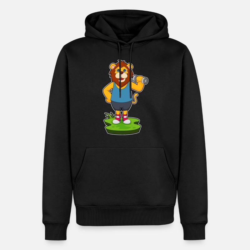 Lion Bodybuilder Haltère - Sweat à capuche Premium bio Homme - noir
