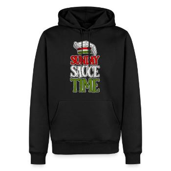 Dimanche Sauce Temps 4 - Sweat à capuche Premium bio Homme - noir - Devant - Nico (187cm)