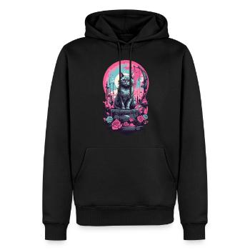 Gothic Pastel Katze mit Mond und Rosen - Männer Premium Bio Hoodie - Schwarz - Vorne - Nico (187cm)
