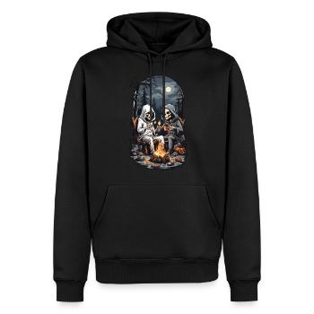 Halloween Camping Skelett Lagerfeuer Design - Männer Premium Bio Hoodie - Schwarz - Vorne - Nico (187cm)