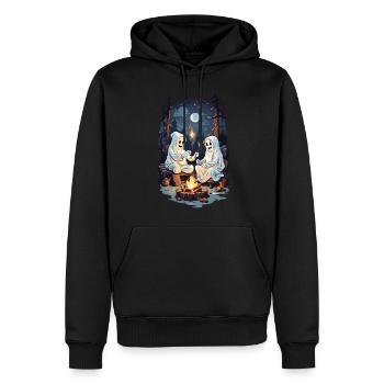Drôles de fantômes d’Halloween grillant un feu de camp - Sweat à capuche Premium bio Homme - noir - Devant - Nico (187cm)