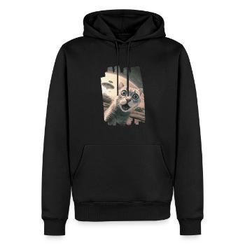 Katzen und Aliens | erschrocken, Selfie, UFO - Männer Premium Bio Hoodie - Schwarz - Vorne - Nico (187cm)