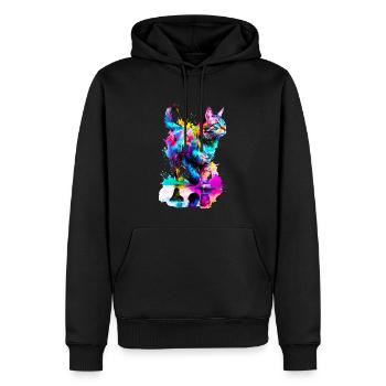 Chat tigré peint - Sweat à capuche Premium bio Homme - noir - Devant - Nico (187cm)