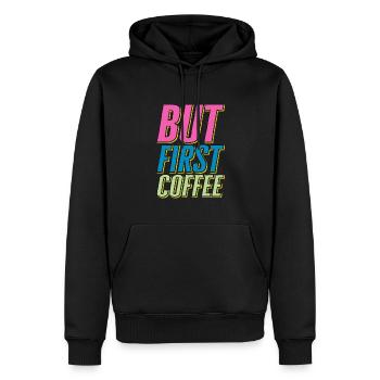 Mais d’abord Café - Dicton amateur de café rétro - Sweat à capuche Premium bio Homme - noir - Devant - Nico (187cm)