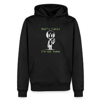 Alien-Warnung: Keine Panik, ich bin kein Mensch - Männer Premium Bio Hoodie - Schwarz - Vorne - Nico (187cm)