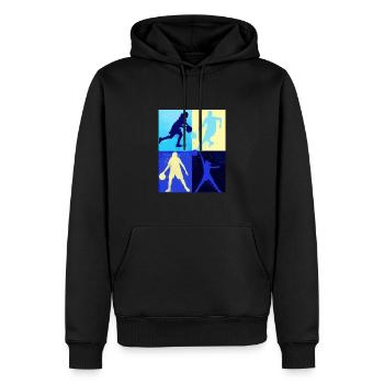 Basket-ball,Sports,Graffiti,Peinture,Joueur de basket-ball - Sweat à capuche Premium bio Homme - noir - Devant - Nico (187cm)
