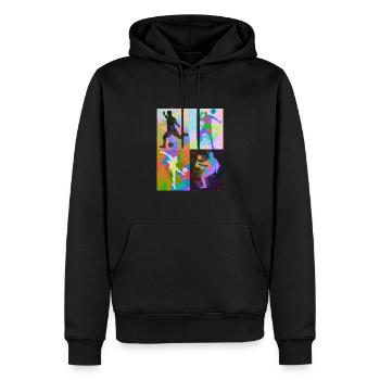Fußball ,Fußballer , fußball,graffiti,bunt - Männer Premium Bio Hoodie - Schwarz - Vorne - Nico (187cm)