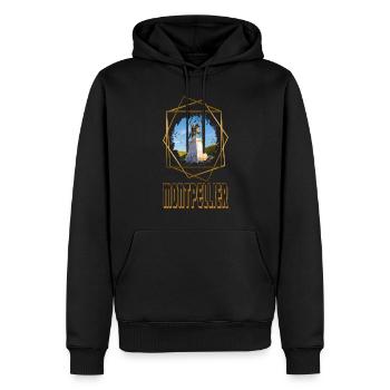 Montpellier France City Skyline Love Gold - Sweat à capuche Premium bio Homme - noir - Devant - Nico (187cm)