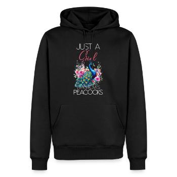 Pfau Blumen Pfauenfeder Exotisch Farbenfroh Bunt - Männer Premium Bio Hoodie - Schwarz - Vorne - Nico (187cm)