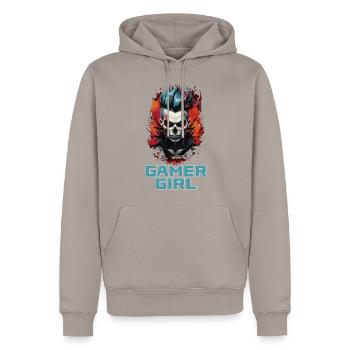 Gamer Girl: Apocalyptic Chic - Men’s Premium Organic Hoodie - taupe - Front - Nico (187cm)