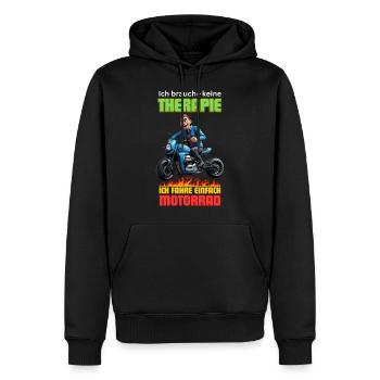 Ich brauche keine Therapie, ich fahre Motorrad - Männer Premium Bio Hoodie - Schwarz - Vorne - Nico (187cm)