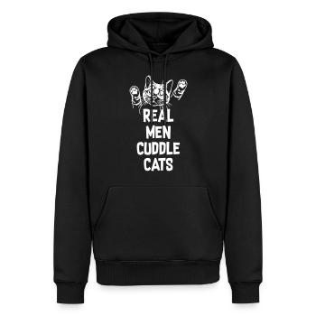 Vrai homme câlins chats - Sweat à capuche Premium bio Homme - noir - Devant - Nico (187cm)