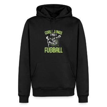 Garçons cool jouant au football - Design dynamique - Sweat à capuche Premium bio Homme - noir - Devant - Nico (187cm)