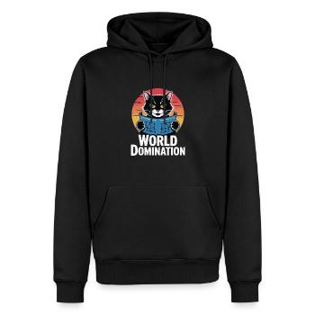 Weltherrschaft – Katze mit großen Plänen - Männer Premium Bio Hoodie - Schwarz - Vorne - Nico (187cm)