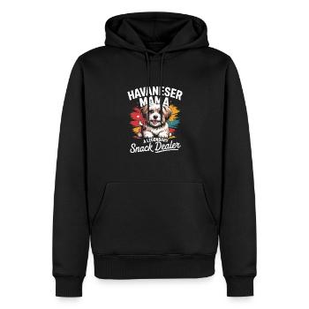 Maman bichon havanaise, vendeuse de snacks légendaire - Sweat à capuche Premium bio Homme - noir - Devant - Nico (187cm)