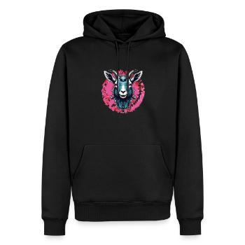 Ziegenbock Portrait auf großem Farbklecks - Männer Premium Bio Hoodie - Schwarz - Vorne - Nico (187cm)