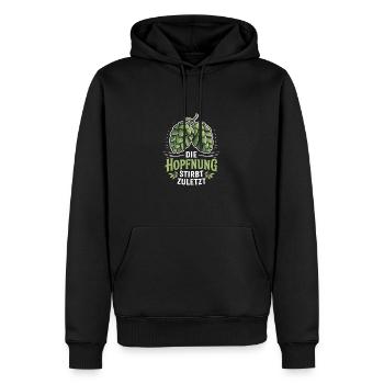 Hopfnung stirbt zuletzt lustiges Bierdesign - Männer Premium Bio Hoodie - Schwarz - Vorne - Nico (187cm)