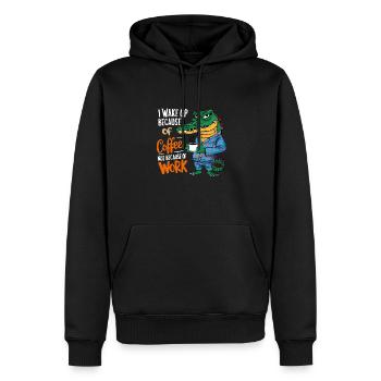 Morgenkaffee Morgenmuffel Krokodil mit Kaffeetasse - Männer Premium Bio Hoodie - Schwarz - Vorne - Nico (187cm)