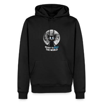 Prêt à conquérir le monde – Souris au clair de lune - Sweat à capuche Premium bio Homme - noir - Devant - Nico (187cm)