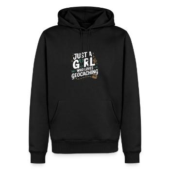 Juste une fille qui aime le géocaching - Sweat à capuche Premium bio Homme - noir - Devant - Nico (187cm)