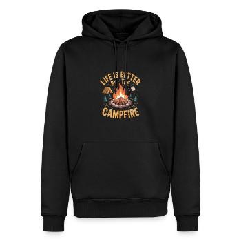 Life is better by the campfire - Men’s Premium Organic Hoodie - black - Front - Nico (187cm)