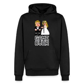 Game Over Pixel Held - Braut & Bräutiam - JGA - Männer Premium Bio Hoodie - Schwarz - Vorne - Nico (187cm)
