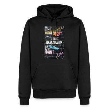 Unsere Brandmauer (Gegen den Rechtsruck!) - Männer Premium Bio Hoodie - Schwarz - Vorne - Nico (187cm)