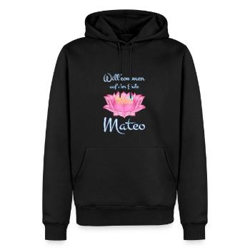 Willkommen auf der Erde - Mateo - Männer Premium Bio Hoodie - Schwarz - Vorne - Nico (187cm)