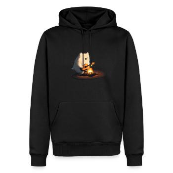 feu de camp guitare chien ours jouer - Sweat à capuche Premium bio Homme - noir - Devant - Nico (187cm)