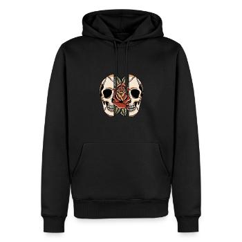 Crâne fendu fendu de style tatouage avec rose - Sweat à capuche Premium bio Homme - noir - Devant - Nico (187cm)