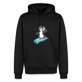 Un pingouin surfe sur une banquise - Sweat à capuche Premium bio Homme - noir - Devant - Nico (187cm)