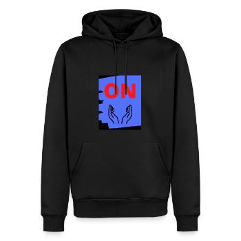 Hands ON Design - Männer Premium Bio Hoodie - Schwarz - Vorne - Nico (187cm)
