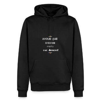 Avoue que tu veux voir ce qu'il y a en dessous ! - Sweat à capuche Premium bio Homme - noir - Devant - Nico (187cm)
