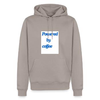 Powered by Coffee - Männer Premium Bio Hoodie - Taupe - Vorne - Nico (187cm)