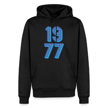 1977 Année de naissance | Couleurs changeantes - Sweat à capuche Premium bio Homme - noir - Devant - Nico (187cm)