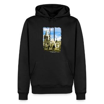 Prag - Männer Premium Bio Hoodie - Schwarz - Vorne - Nico (187cm)