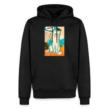 Chat MEOW, pop art, collage - Sweat à capuche Premium bio Homme - noir - Devant - Nico (187cm)