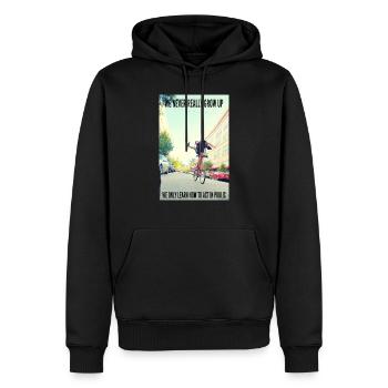 we never really grow up - Men’s Premium Organic Hoodie - black - Front - Nico (187cm)