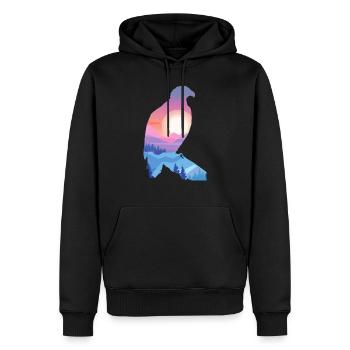 Aigle, Oiseau, Montagnes, Motif animal, Lever de soleil - Sweat à capuche Premium bio Homme - noir - Devant - Nico (187cm)