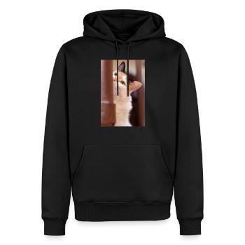 Die Katze - Männer Premium Bio Hoodie - Schwarz - Vorne - Nico (187cm)