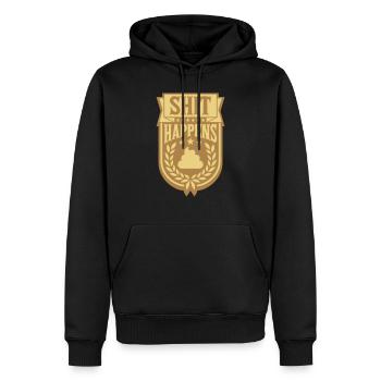 Spruch Shit happens Lorbeerkranz - Männer Premium Bio Hoodie - Schwarz - Vorne - Nico (187cm)